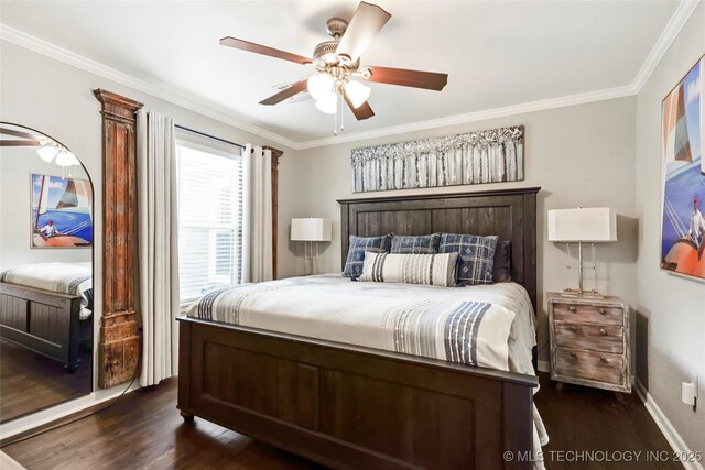 1628 E 45th Pl, Tulsa, OK 74105 - bedroom featuring wood finished floors, ornamental molding, and ceiling fan