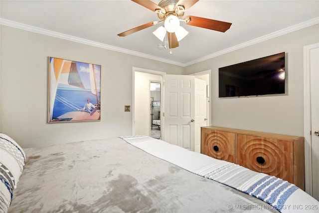 1628 E 45th Pl, Tulsa, OK 74105 - bedroom with ornamental molding and ceiling fan