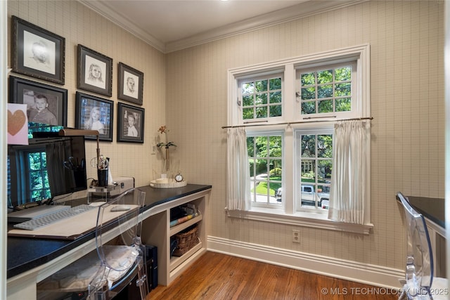 1249 E 26th St, Tulsa, OK 74114 - home office featuring crown molding, wood finished floors, and plenty of natural light