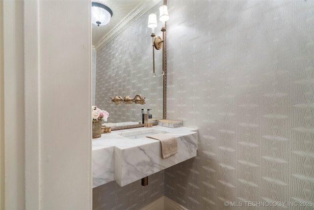 1249 E 26th St, Tulsa, OK 74114 - bathroom with crown molding and a sink