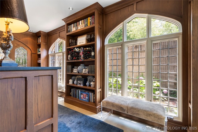 1249 E 26th St, Tulsa, OK 74114 - sitting room featuring built in features and wood walls