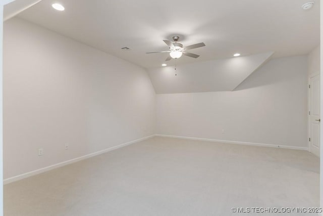 6501 S Fir Ave, Broken Arrow, OK 74134 - bonus room featuring vaulted ceiling, ceiling fan, recessed lighting, and light carpet