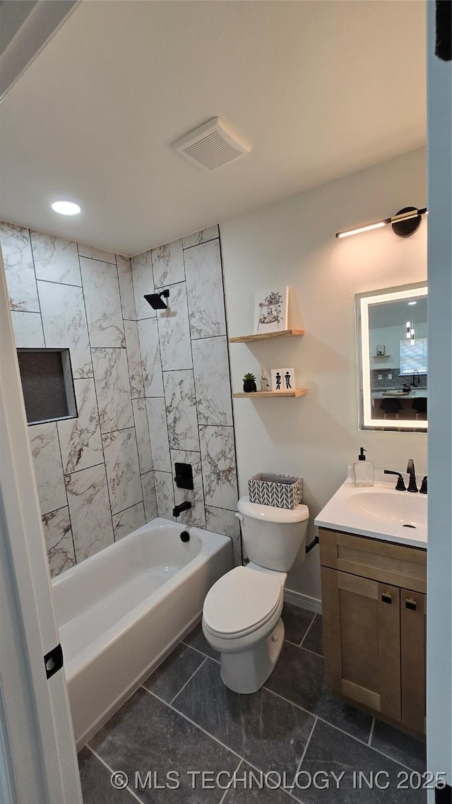 1135 E Zion St, Tulsa, OK 74106 - full bathroom with vanity, shower / bathtub combination, and recessed lighting