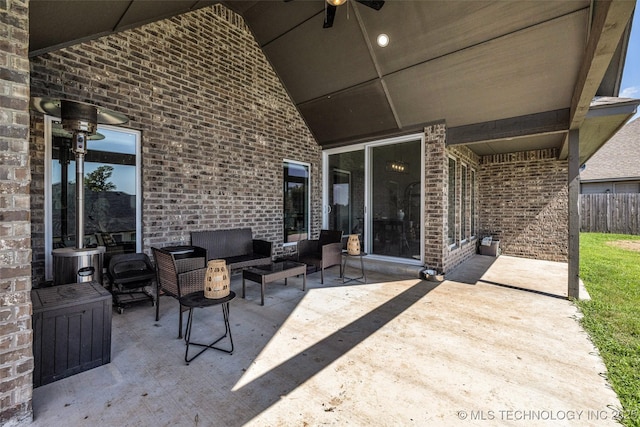 25133 Shade Tree Pl, Claremore, OK 74019 - view of patio / terrace featuring an outdoor hangout area and ceiling fan