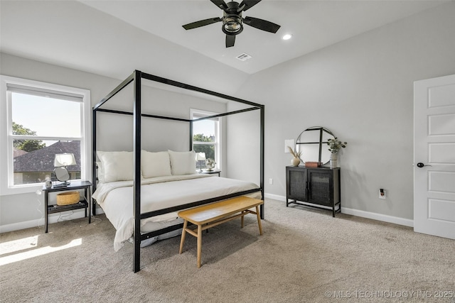25133 Shade Tree Pl, Claremore, OK 74019 - carpeted bedroom with vaulted ceiling and a ceiling fan