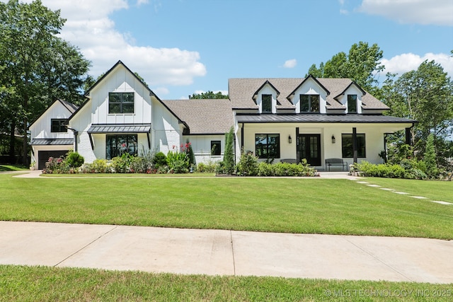7604 S 6th St, Broken Arrow, OK 74011 - modern farmhouse style home with a standing seam roof, covered porch, and a front lawn