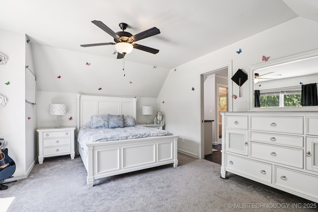 7604 S 6th St, Broken Arrow, OK 74011 - bedroom with vaulted ceiling, carpet floors, and ceiling fan