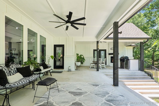 7604 S 6th St, Broken Arrow, OK 74011 - view of patio / terrace featuring a ceiling fan and a grill