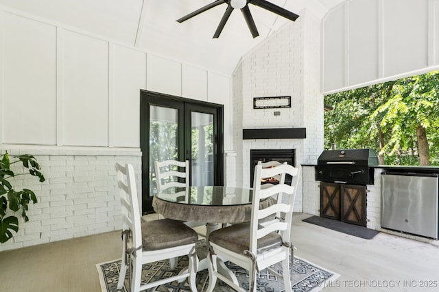 7604 S 6th St, Broken Arrow, OK 74011 - view of patio / terrace with a ceiling fan, exterior kitchen, outdoor dining space, and french doors