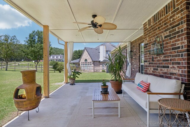 13614 W 42nd Pl, Sand Springs, OK 74063 - view of patio / terrace with ceiling fan and outdoor lounge area