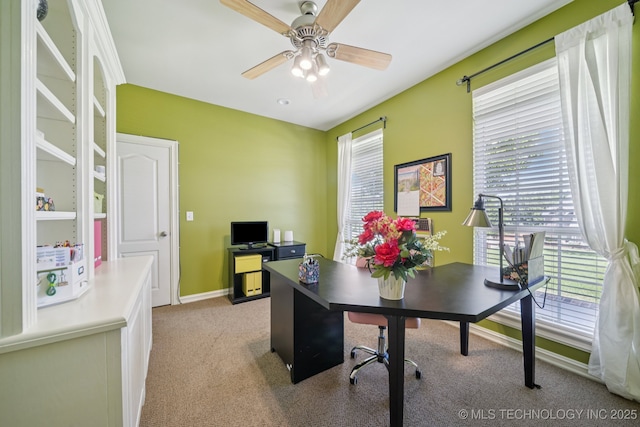 13614 W 42nd Pl, Sand Springs, OK 74063 - home office featuring light carpet, a ceiling fan, and healthy amount of natural light