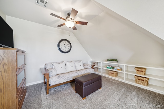 13614 W 42nd Pl, Sand Springs, OK 74063 - living room with carpet flooring, vaulted ceiling, and ceiling fan