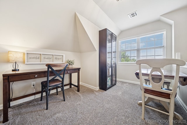 13614 W 42nd Pl, Sand Springs, OK 74063 - carpeted home office featuring vaulted ceiling and baseboards