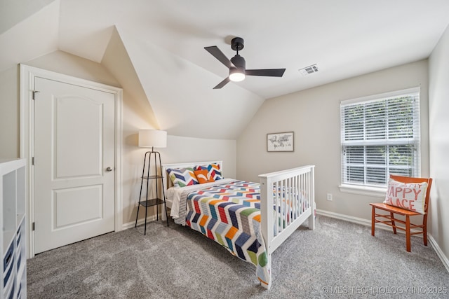 13614 W 42nd Pl, Sand Springs, OK 74063 - carpeted bedroom with vaulted ceiling and ceiling fan