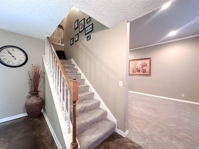 7515 S 108th E Ave, Tulsa, OK 74133 - stairway featuring carpet flooring and a textured ceiling