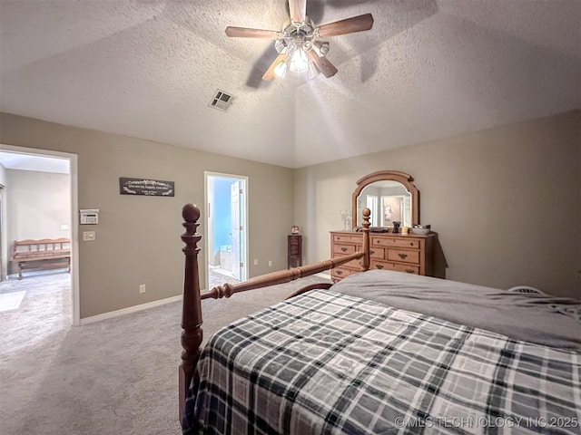 7515 S 108th E Ave, Tulsa, OK 74133 - bedroom with carpet flooring, a textured ceiling, lofted ceiling, and a ceiling fan