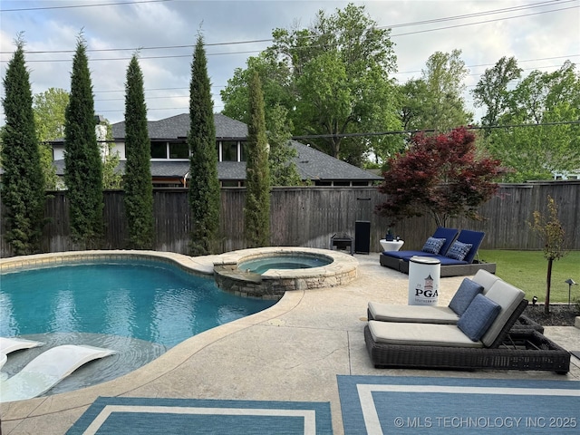 2920 E 27th Pl, Tulsa, OK 74114 - view of swimming pool featuring a patio area, a fenced backyard, and a pool with connected hot tub