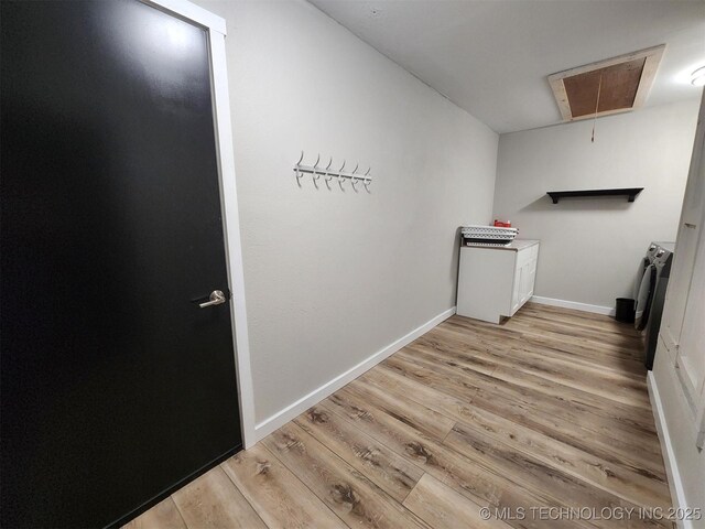 72078 S 321st Rd, Wagoner, OK 74467 - laundry area featuring light wood-style floors and attic access