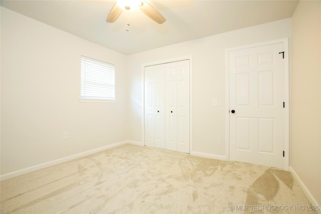416434 Lakeside, Checotah, OK 74426 - unfurnished bedroom with light colored carpet, a closet, and ceiling fan