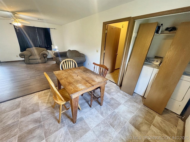 17564 W Grandview Dr, Tahlequah, OK 74464 - dining area with washer and clothes dryer and ceiling fan