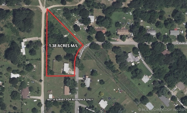 17564 W Grandview Dr, Tahlequah, OK 74464 - aerial overview of property's location with property parcel outlined