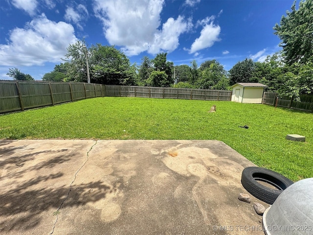 17564 W Grandview Dr, Tahlequah, OK 74464 - fenced backyard with a patio and a storage unit