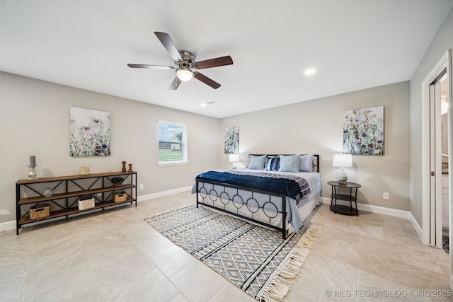7705 S 232nd E Ave, Broken Arrow, OK 74014 - bedroom with recessed lighting, ceiling fan, and light tile patterned floors