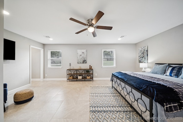 7705 S 232nd E Ave, Broken Arrow, OK 74014 - bedroom featuring a ceiling fan, recessed lighting, and light tile patterned floors