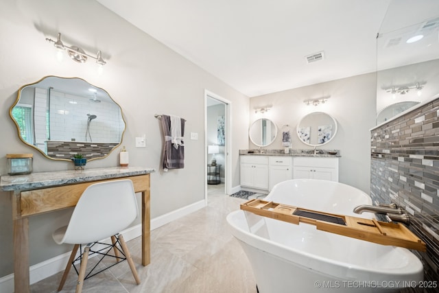 7705 S 232nd E Ave, Broken Arrow, OK 74014 - bathroom featuring vanity, a freestanding tub, and tiled shower