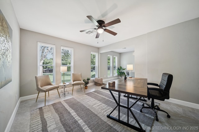 7705 S 232nd E Ave, Broken Arrow, OK 74014 - office area featuring baseboards and a ceiling fan