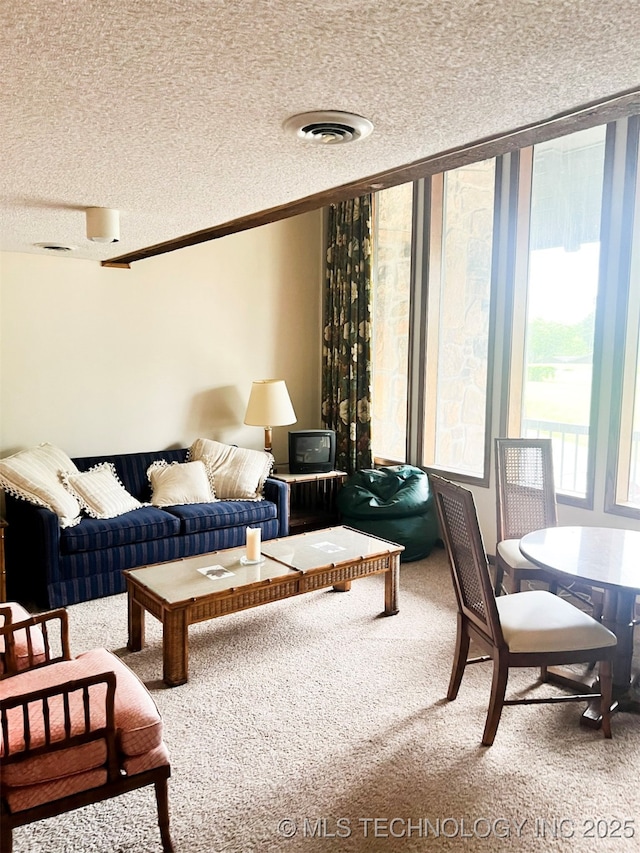 56701 E 310th Rd Unit 712, Afton, OK 74331 - carpeted living room featuring ornamental molding and a textured ceiling