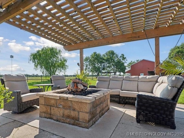 4270 S 4110th Rd, Talala, OK 74080 - view of patio / terrace featuring an outdoor living space with a fire pit and a pergola