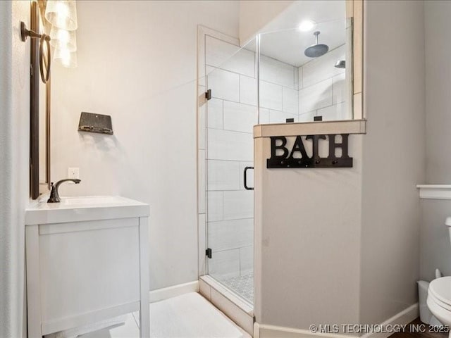 4270 S 4110th Rd, Talala, OK 74080 - bathroom featuring a shower stall and vanity