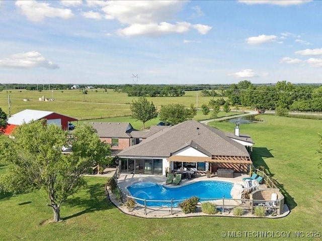 4270 S 4110th Rd, Talala, OK 74080 - swimming pool featuring a patio area, a lawn, a view of rural / pastoral area, and a water slide