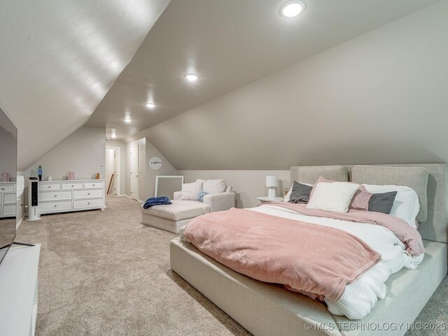 12349 County Road 3571, Ada, OK 74820 - bedroom featuring carpet floors, vaulted ceiling, and recessed lighting