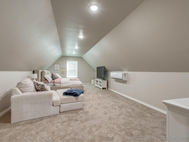 12349 County Road 3571, Ada, OK 74820 - carpeted living room featuring vaulted ceiling, recessed lighting, and an AC wall unit