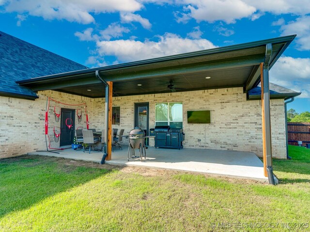 12349 County Road 3571, Ada, OK 74820 - view of patio / terrace with a ceiling fan and a grill