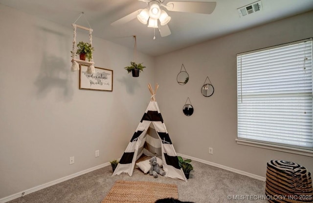 11001 N 146th E Ave, Owasso, OK 74055 - rec room featuring carpet flooring and ceiling fan