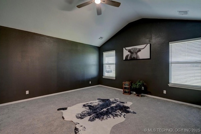 11001 N 146th E Ave, Owasso, OK 74055 - carpeted empty room with vaulted ceiling and ceiling fan