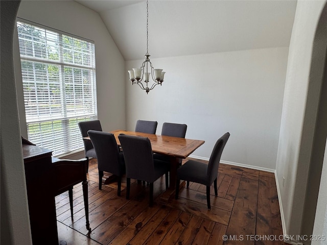 11725 S Vine Pl S, Jenks, OK 74037 - dining space featuring a chandelier, dark wood finished floors, and lofted ceiling