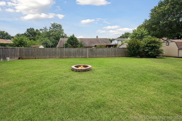 2807 W Atlanta Pl, Broken Arrow, OK 74012 - fenced backyard featuring a fire pit and a storage shed