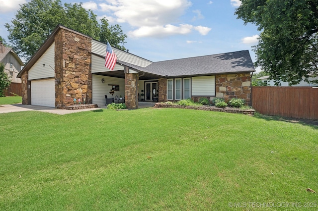 2807 W Atlanta Pl, Broken Arrow, OK 74012 - mid-century home with stone siding, driveway, roof with shingles, and an attached garage