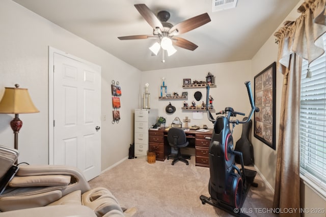 2807 W Atlanta Pl, Broken Arrow, OK 74012 - office area featuring a ceiling fan and light colored carpet