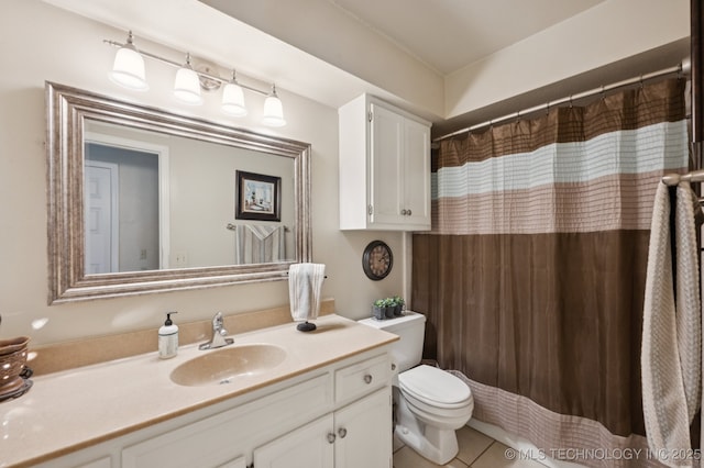 2807 W Atlanta Pl, Broken Arrow, OK 74012 - bathroom featuring vanity, tile patterned floors, and curtained shower