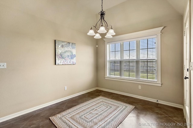 1854 E 137th Pl, Glenpool, OK 74033 - unfurnished room with dark tile patterned floors and a chandelier