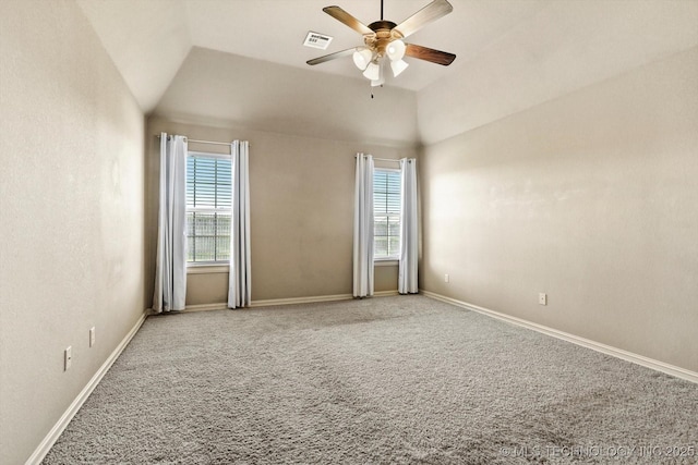 1854 E 137th Pl, Glenpool, OK 74033 - spare room featuring ceiling fan, carpet floors, and lofted ceiling