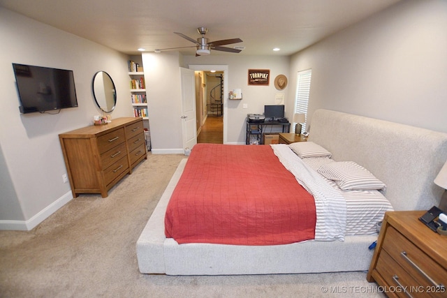 24042 S Black Valley Rd, Tahlequah, OK 74464 - bedroom featuring light carpet, recessed lighting, and ceiling fan