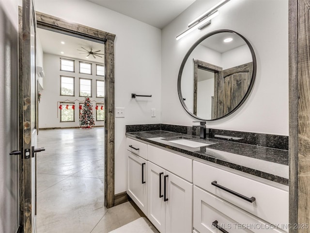 11446 Mary Knox Dr, Beggs, OK 74421 - bathroom featuring vanity, recessed lighting, and a ceiling fan