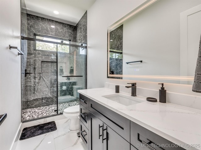 11446 Mary Knox Dr, Beggs, OK 74421 - full bath with vanity, a marble finish shower, and marble finish floors