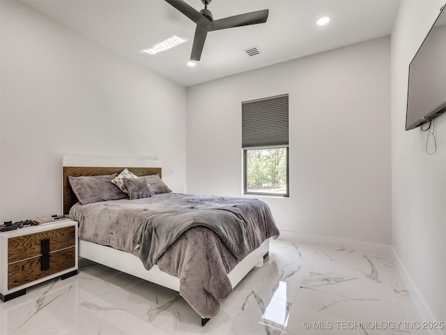 11446 Mary Knox Dr, Beggs, OK 74421 - bedroom featuring marble finish floors, recessed lighting, and a ceiling fan